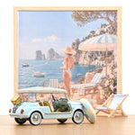 Miniature Norev Fiat 500 Jolly 1965 bleue 1/18, avec toit à baldaquin, vue trois-quarts avant