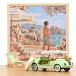 Miniature Norev Fiat 500 Jolly 1965 vert clair 1/18, avec toit à baldaquin, vue trois-quarts avant
