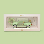 Voiture miniature Norev Fiat 500 Jolly 1965 vert clair à l'échelle 1/18 avec bouée et toit à baldaquin dans sa boîte