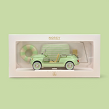Voiture miniature Norev Fiat 500 Jolly 1965 vert clair à l'échelle 1/18 avec bouée et toit à baldaquin dans sa boîte