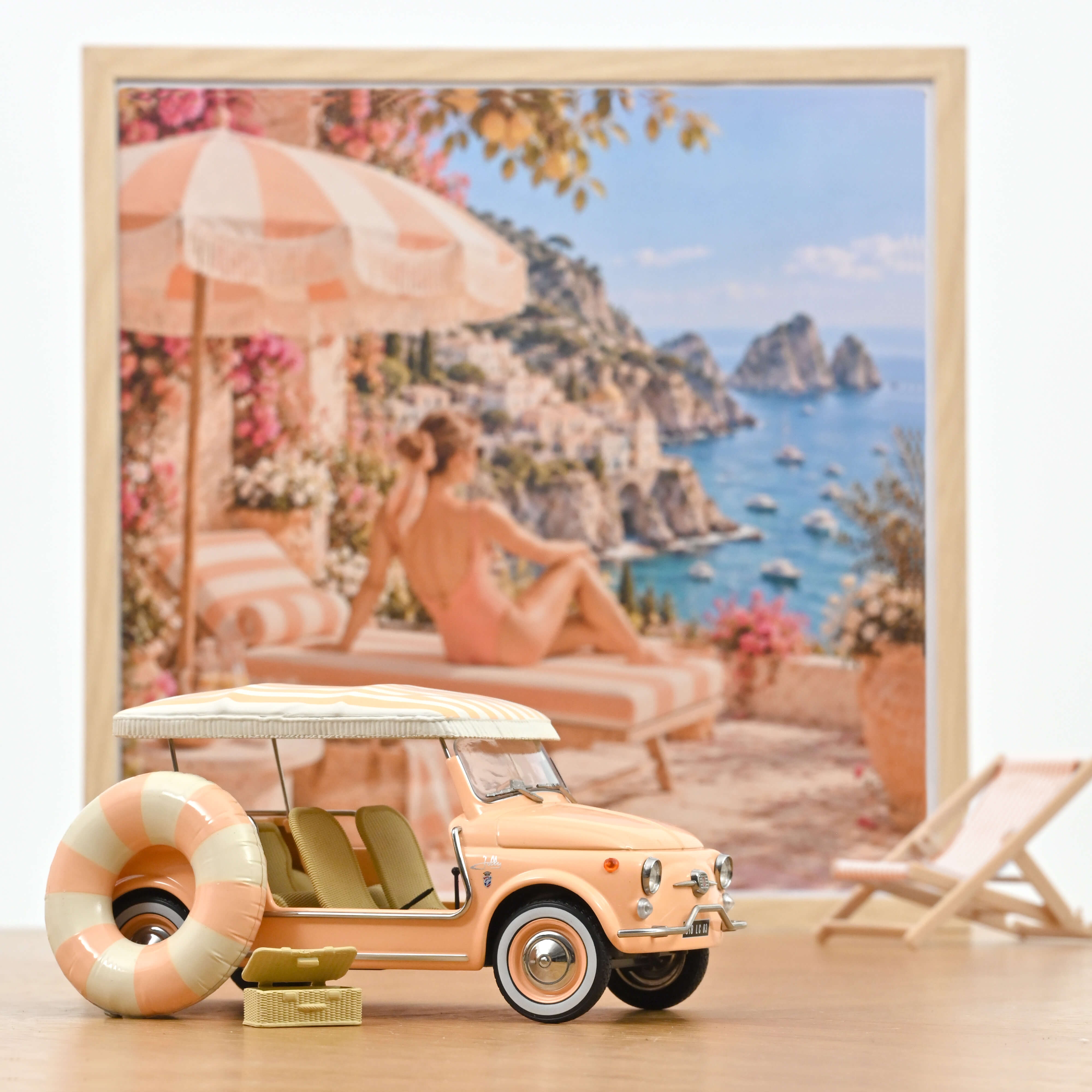 Miniature Norev Fiat 500 Jolly 1965 Rose Pêche 1/18, vue 2