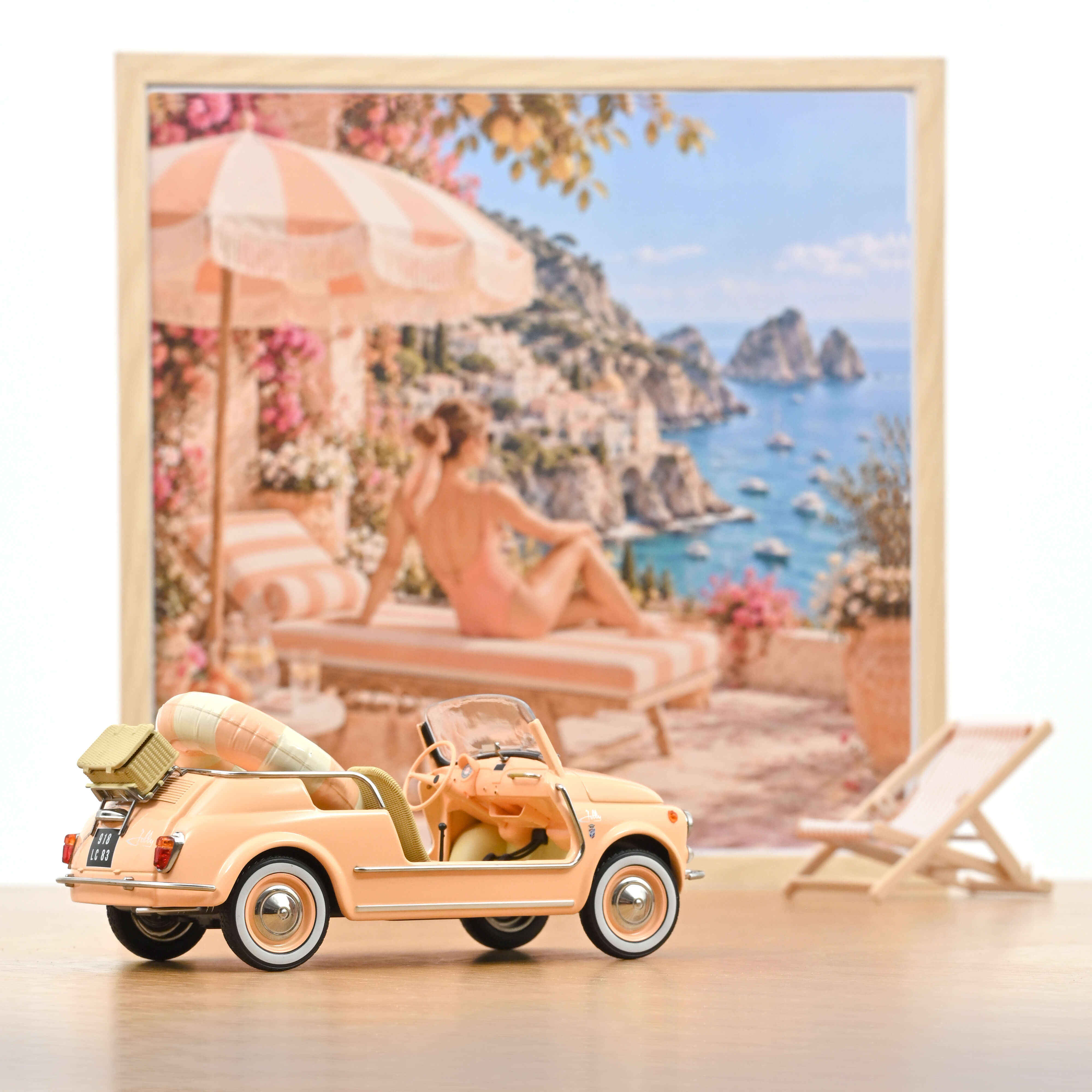 Miniature Norev Fiat 500 Jolly 1965 Rose Pêche 1/18, vue 3