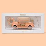 Voiture miniature Norev Fiat 500 Jolly 1965 rose pêche à l'échelle 1/18 dans sa boîte de collection avec accessoires