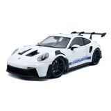 Porsche 911 GT3RS 2024 weiß mit blauen Streifen 1/18