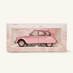 Voiture miniature Norev Citroën 2CV 1986 Paris mon amour rose poudré dans sa boîte décorée sur le thème de Paris