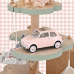Voiture miniature Norev Fiat 500 L 1968 rose pastel, objet de décoration vintage pour chambre de bébé