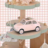 Voiture miniature Norev Fiat 500 L 1968 rose pastel, objet de décoration vintage pour chambre de bébé
