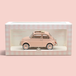 Voiture miniature Norev Fiat 500 L 1968 rose pastel dans son coffret cadeau de naissance décoratif